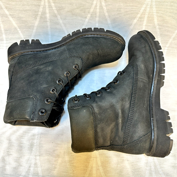 Timberland® Premium 6-Inch Waterproof Size 6.5 Black Nubuck Leather ReBOTL A6446 - Picture 5 of 9